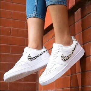 Nike Court Vision Low Shoe White Leopard Print Swoosh